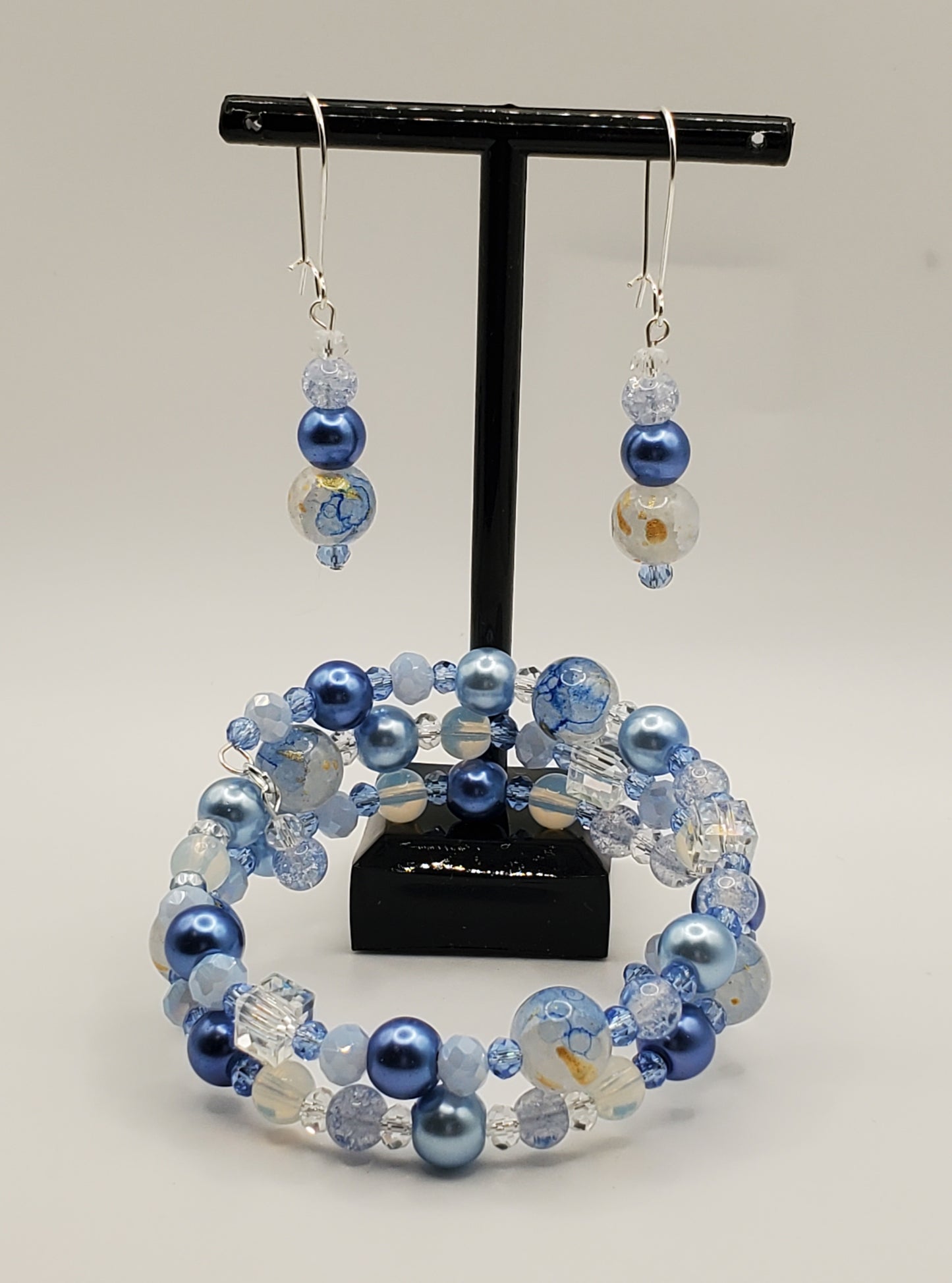 Beyond Blue Double Wrap Memory Wire Bracelet & Earring Set