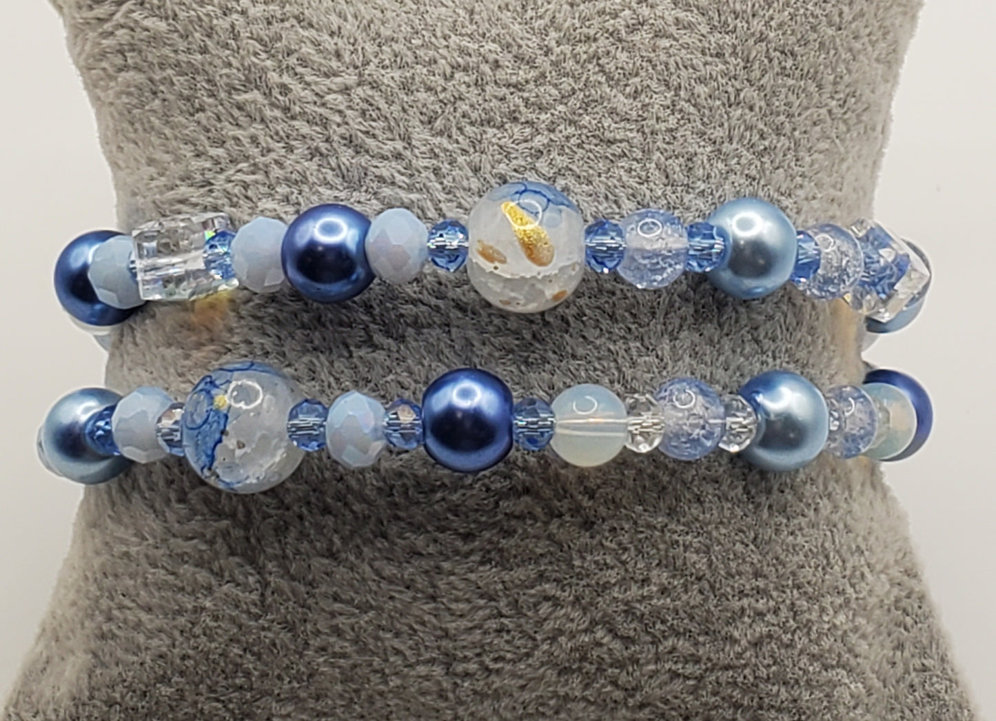 Beyond Blue Double Wrap Memory Wire Bracelet & Earring Set