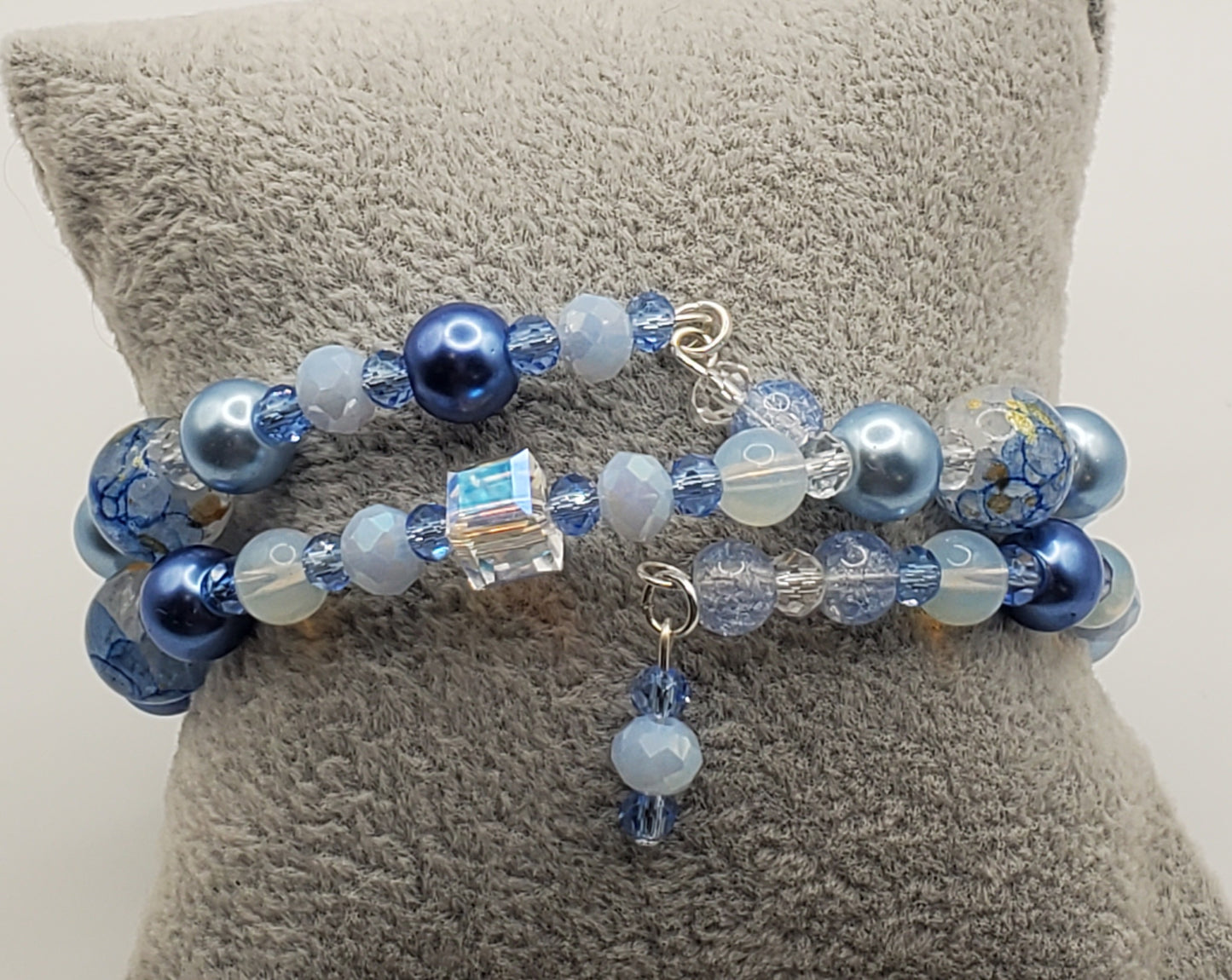 Beyond Blue Double Wrap Memory Wire Bracelet & Earring Set