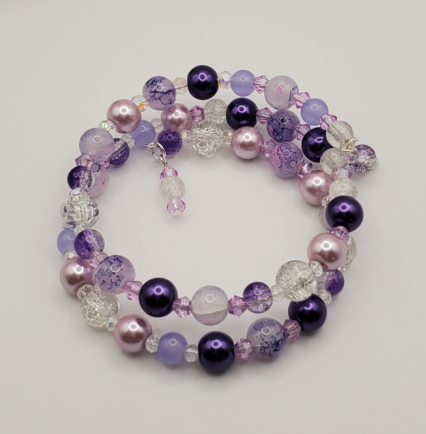 Pleasantly Purple Double Wrap Memory Wire Bracelet & Earring Set